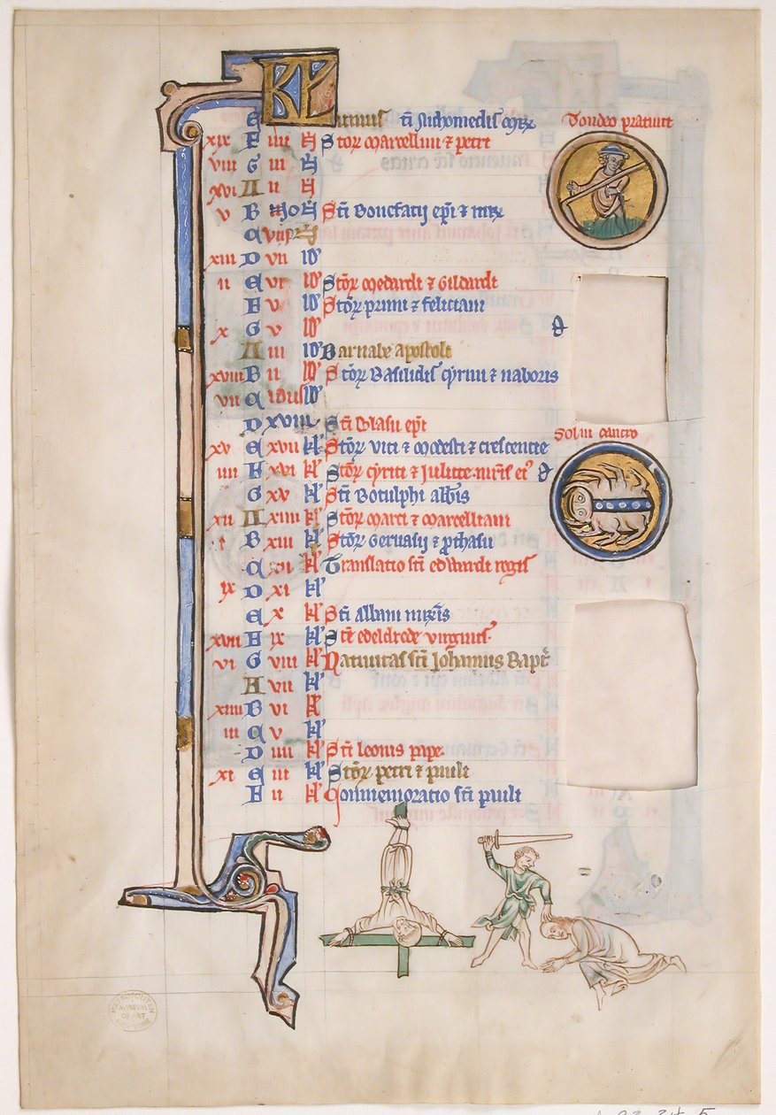 Manuscript Leaf with June Calendar, from a Royal Psalter by Unbekannt