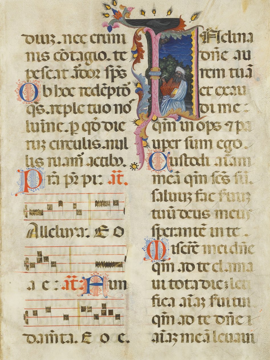 Manuscript Leaf with King David in an Initial I, from a Psalter by Unbekannt