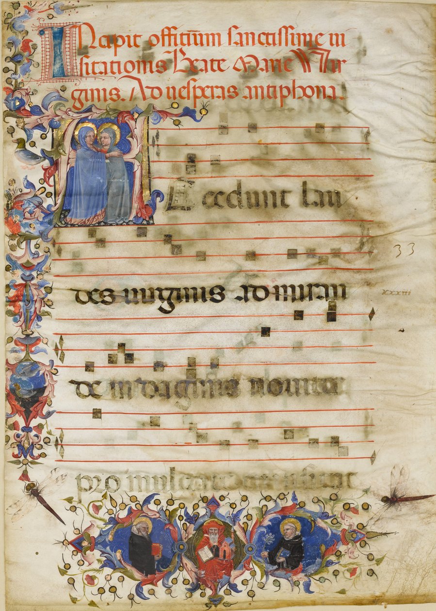Manuscript Leaf with the Visitation in an Initial A and Cardinal Adam Easton, ca. 1400 by Unbekannt