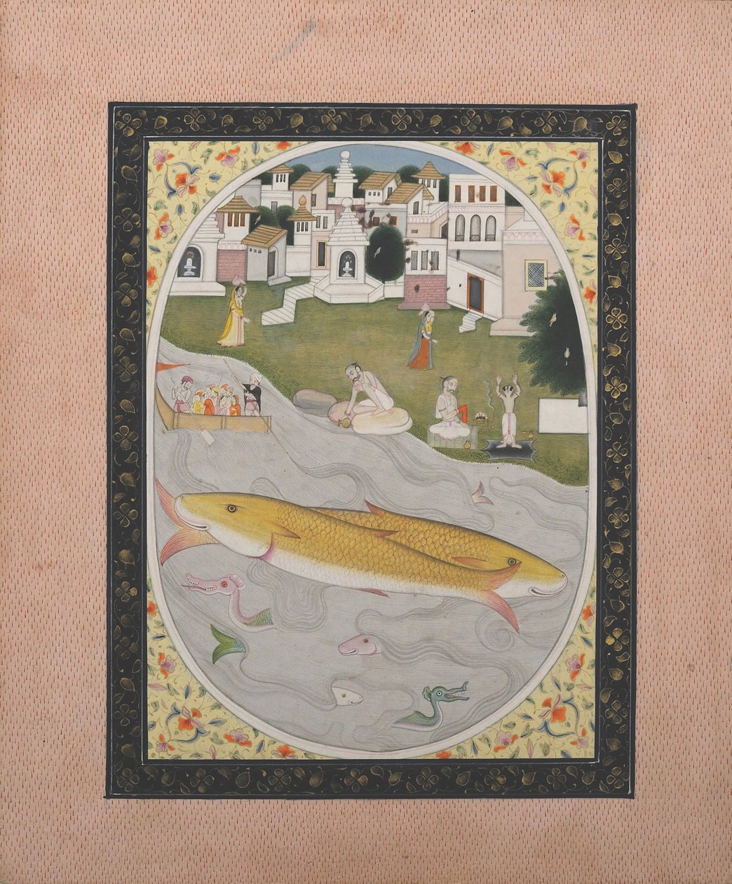Manuscript Painting with Hindu Tantric Scene Depicting Two Fish by Unbekannt