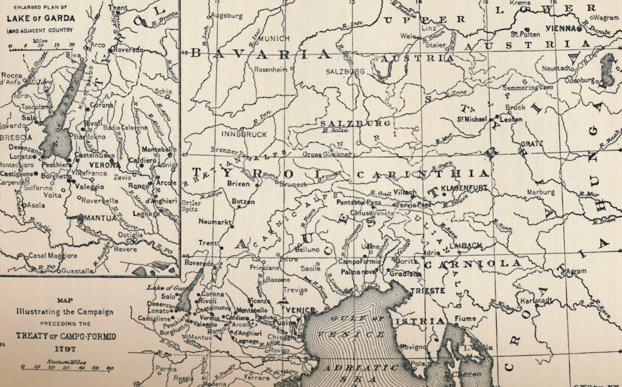 Map Illustrating the Campaign Preceding the Treaty of Campo-Formio, 1797, 1896 by Unbekannt