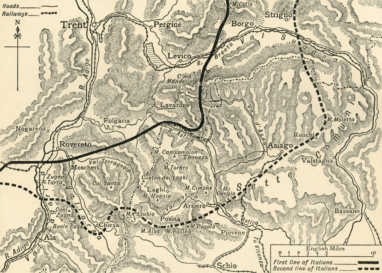 Map illustrating the Austrian Attack in the Trentino, May, 1916, c1920 by Unbekannt
