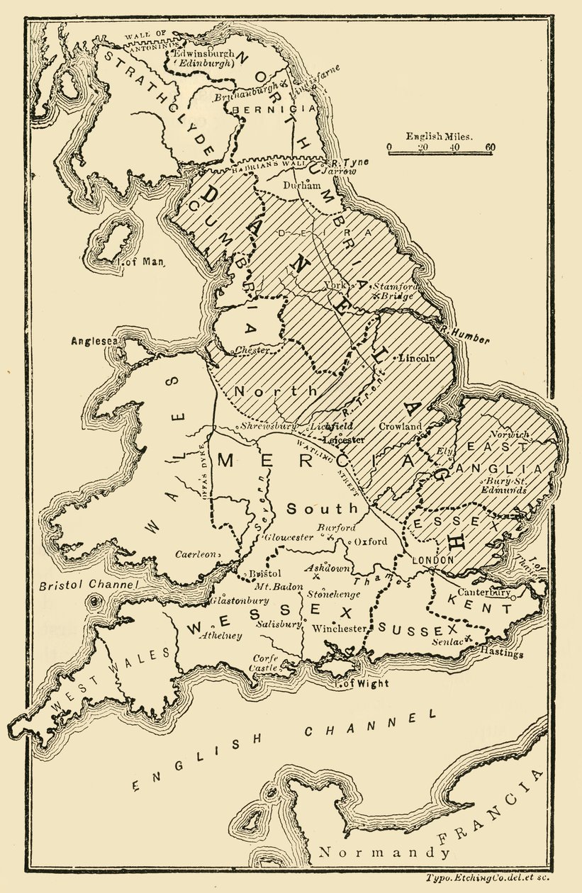 Map of England, Showing Anglo-Saxon Kingdoms and Danish Districts, c9th Century by Unbekannt