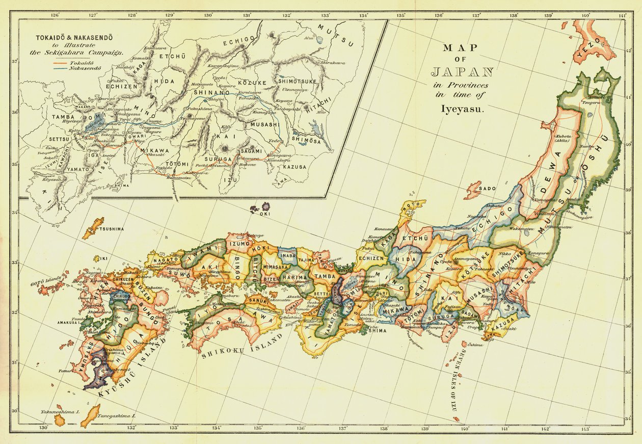 Map of Japan in Provinces in Time of Iyeyasu by Unbekannt
