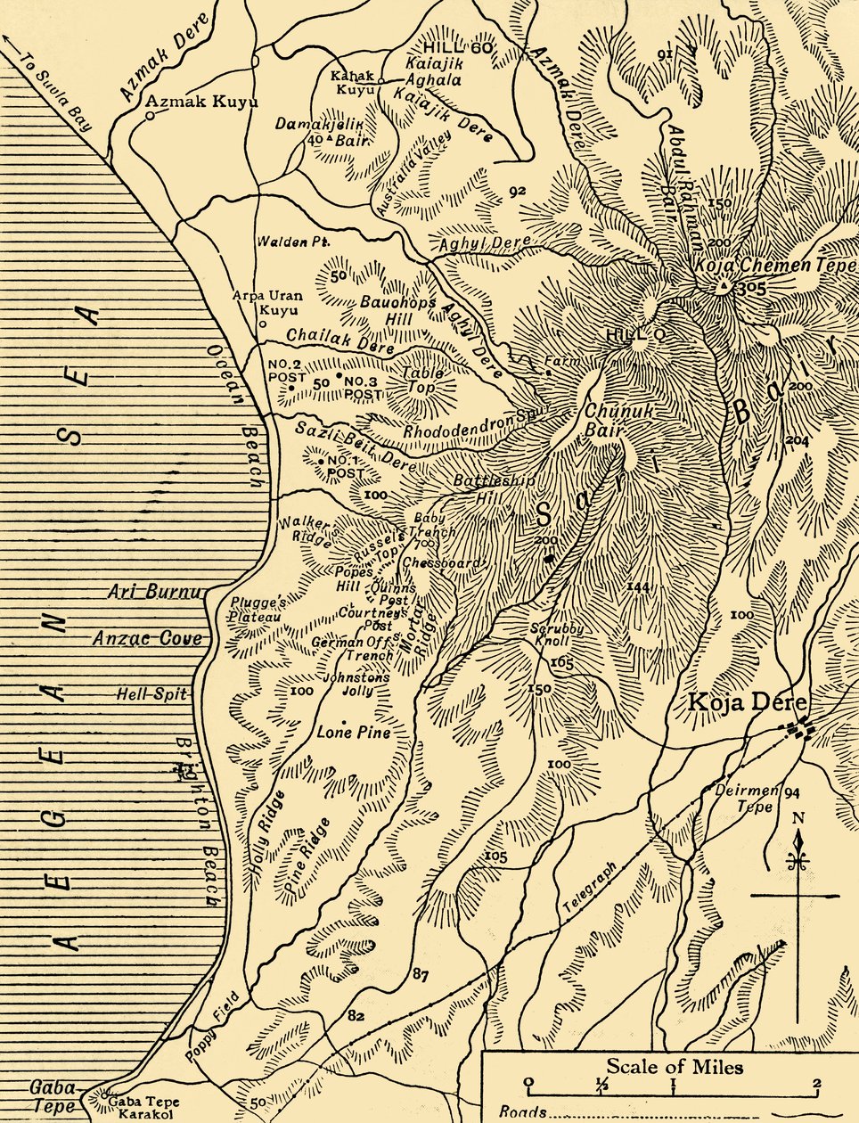Map of Sari Bair, Gallipoli Peninsula, First World War, 1915, c1920 by Unbekannt
