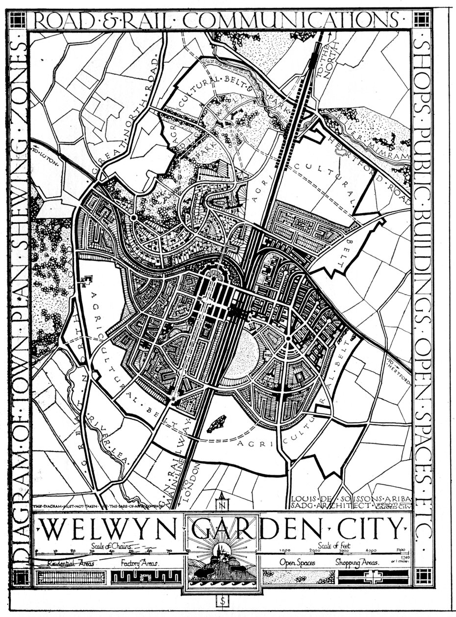 Map of Welwyn Garden City, Hertfordshire, England by Unbekannt