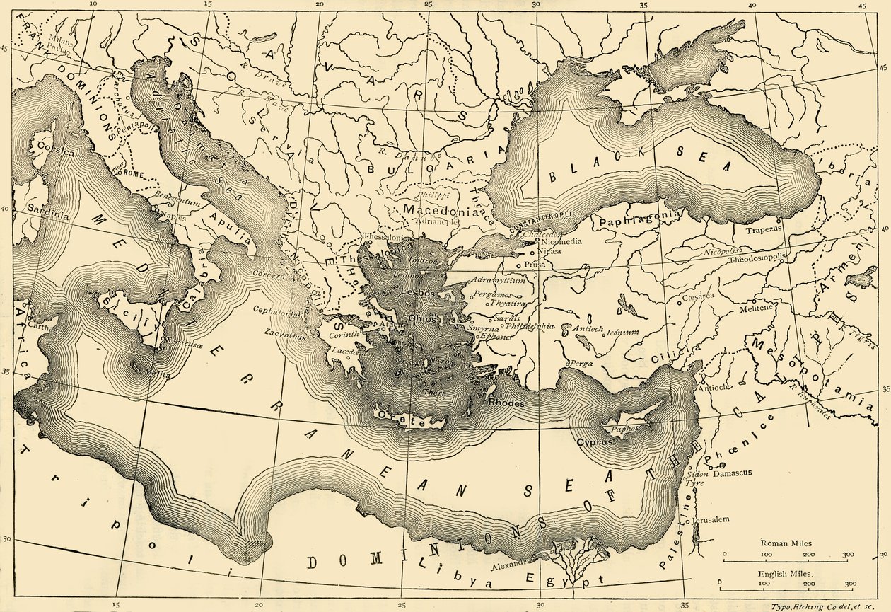Map of the Byzantine Empire in the Ninth Century by Unbekannt