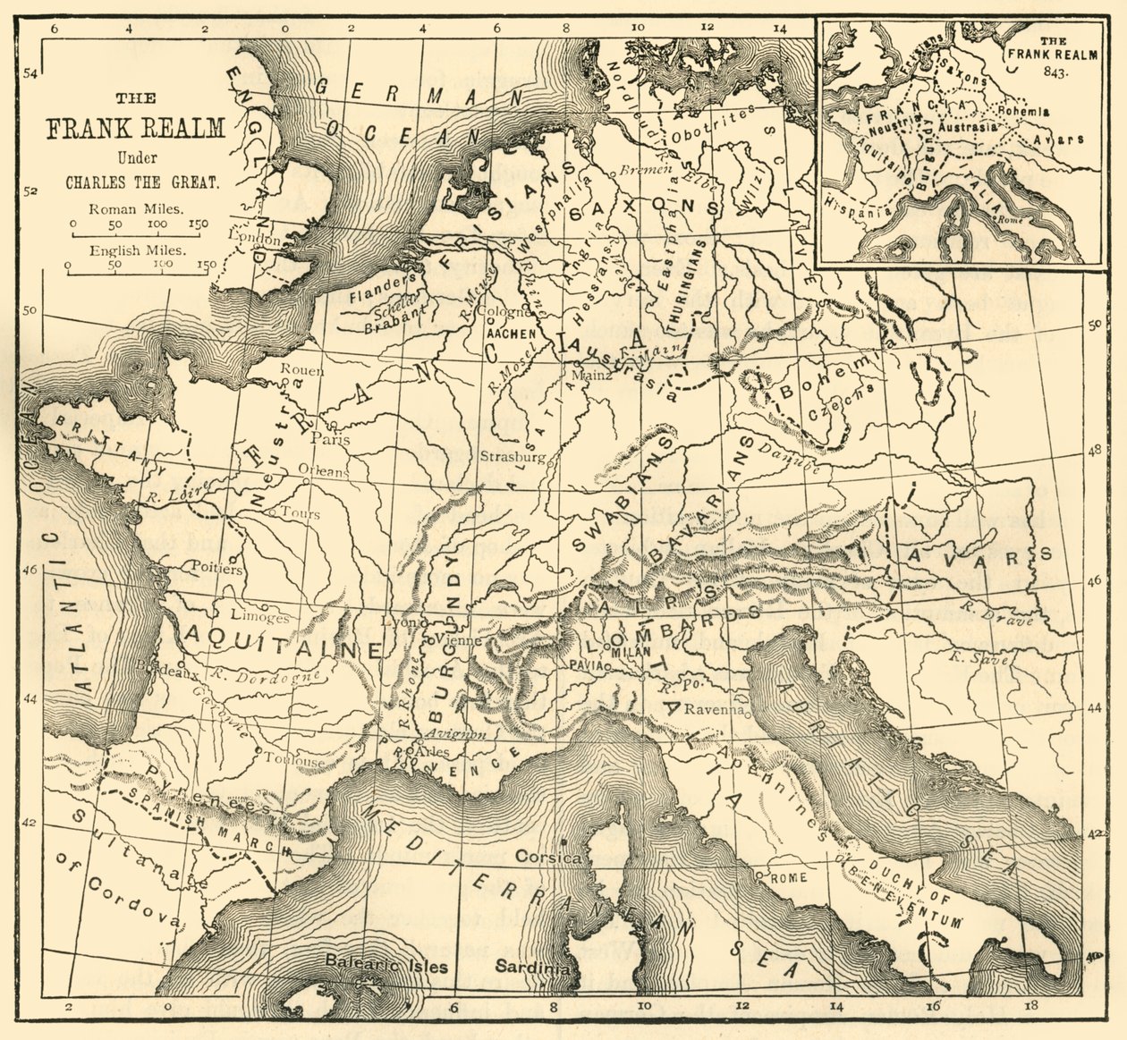 Map of the Kingdom of the Franks Under Charlemagne, 1890 by Unbekannt