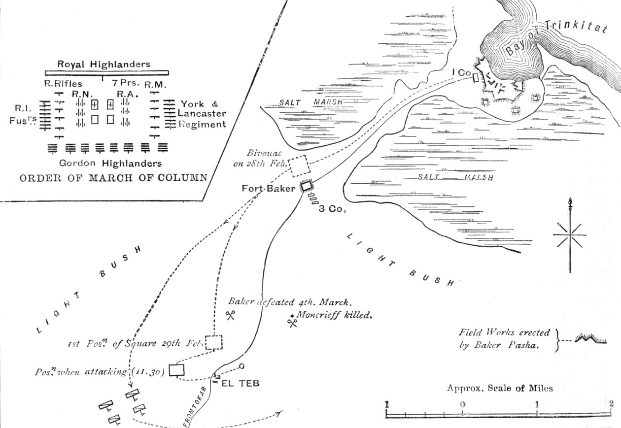Map of the March to El Teb, February 28-29, 1884, c1881-85 by Unbekannt