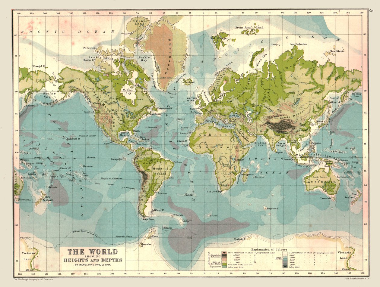Map of the World Showing Heights and Depths, 1902 by Unbekannt