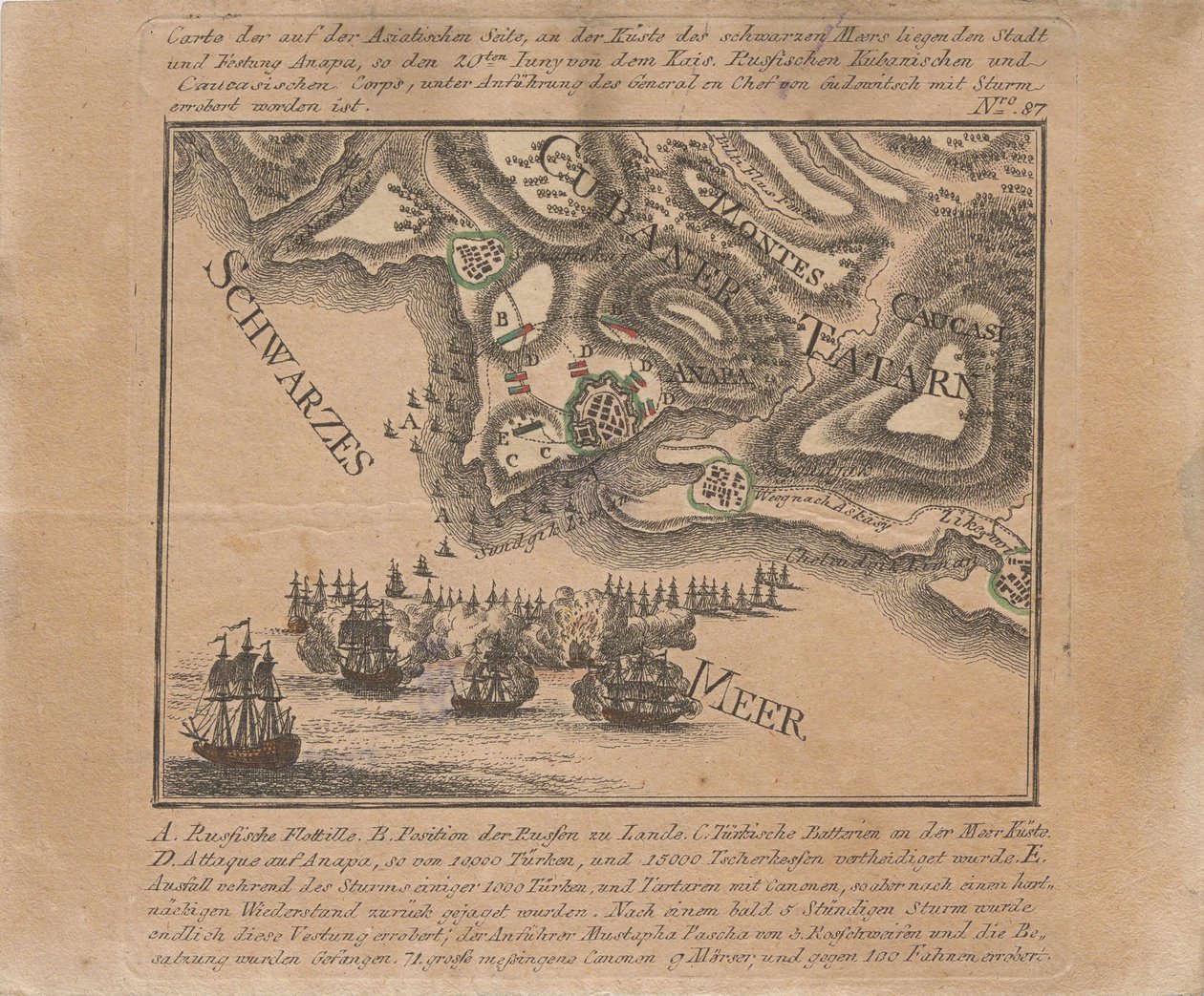 Map of the Capture of the Sea Fortress Anapa by Russian Troops on the Black Sea in June 1791 by Unbekannt