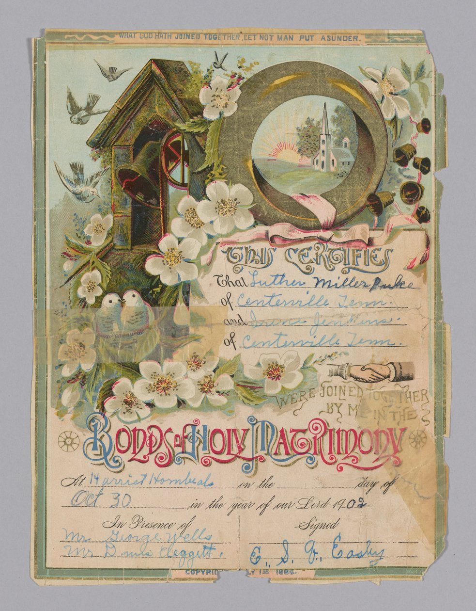 Marriage Certificate of Luther Miller Pulce and Irene Jenkins by Unbekannt