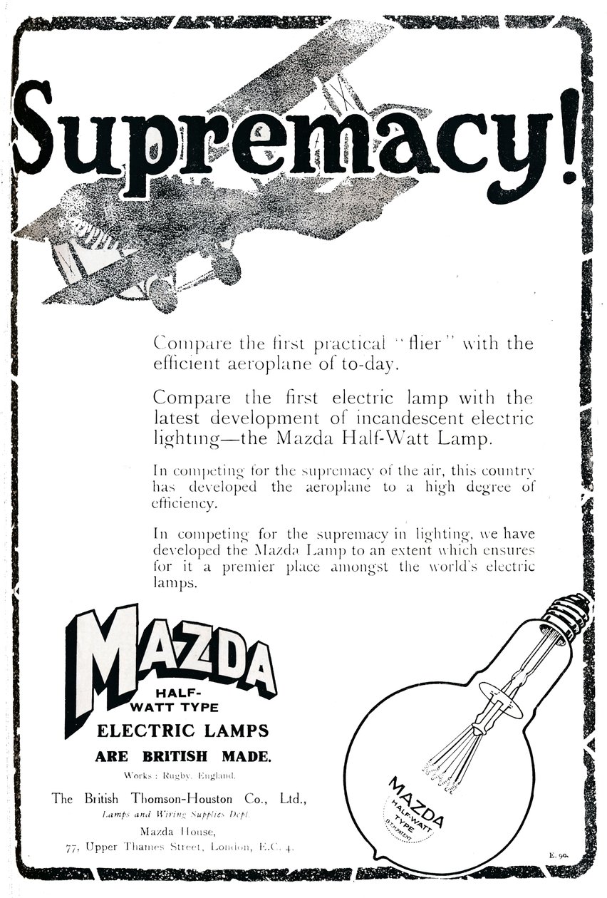 Mazda Half-Watt Type Electric Lamps Advert, 1919 by Unbekannt