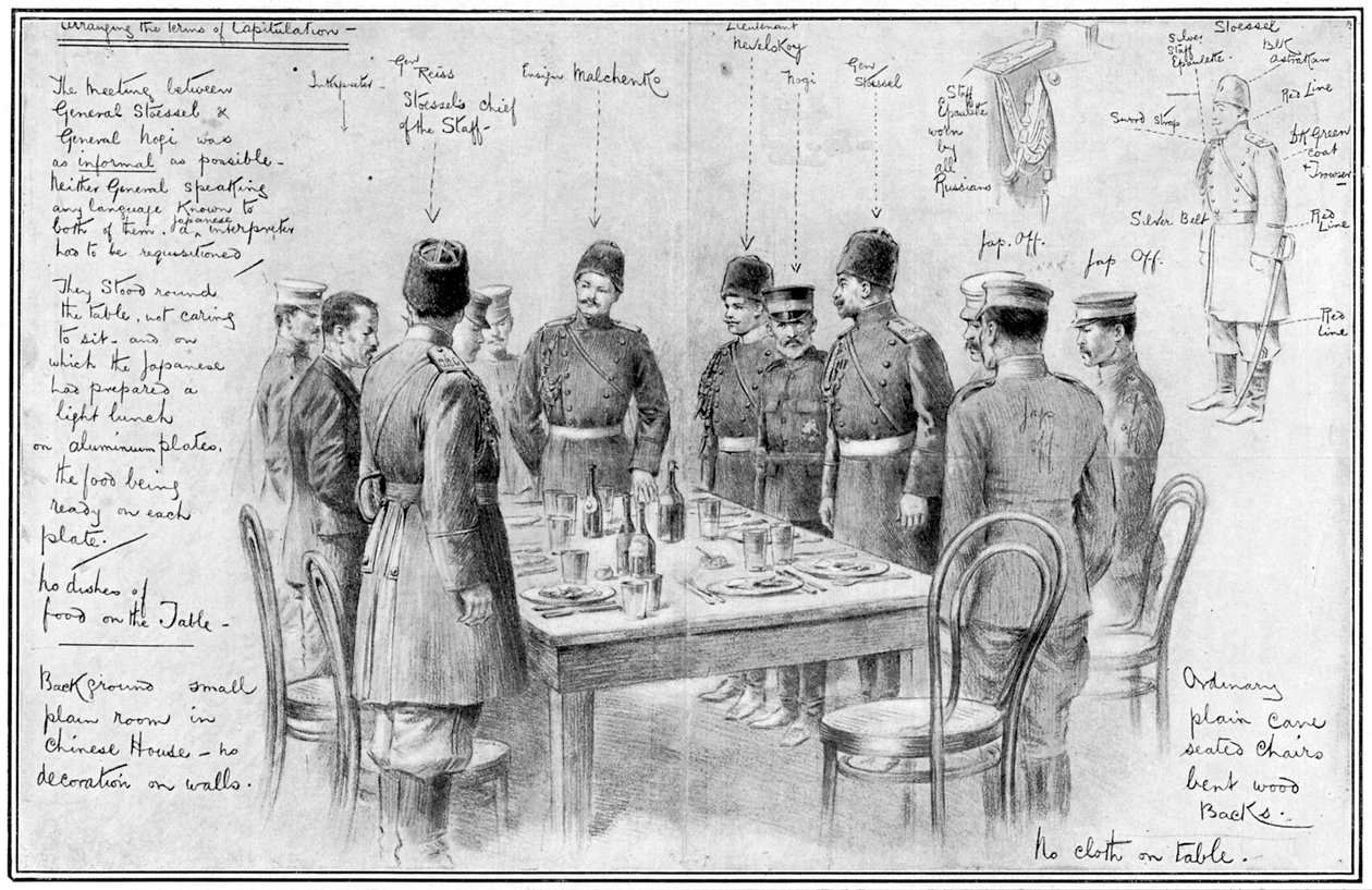 Meeting of opposing Generals, Russo-Japanese War by Unbekannt