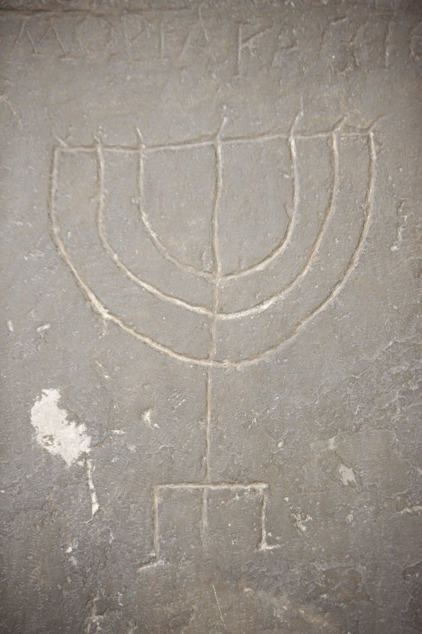 Menorah Carved on an Old Tombstone, Budapest, Hungary by Unbekannt