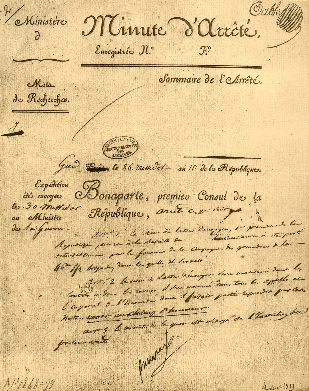 Ministerial order on the subject of La Tour d