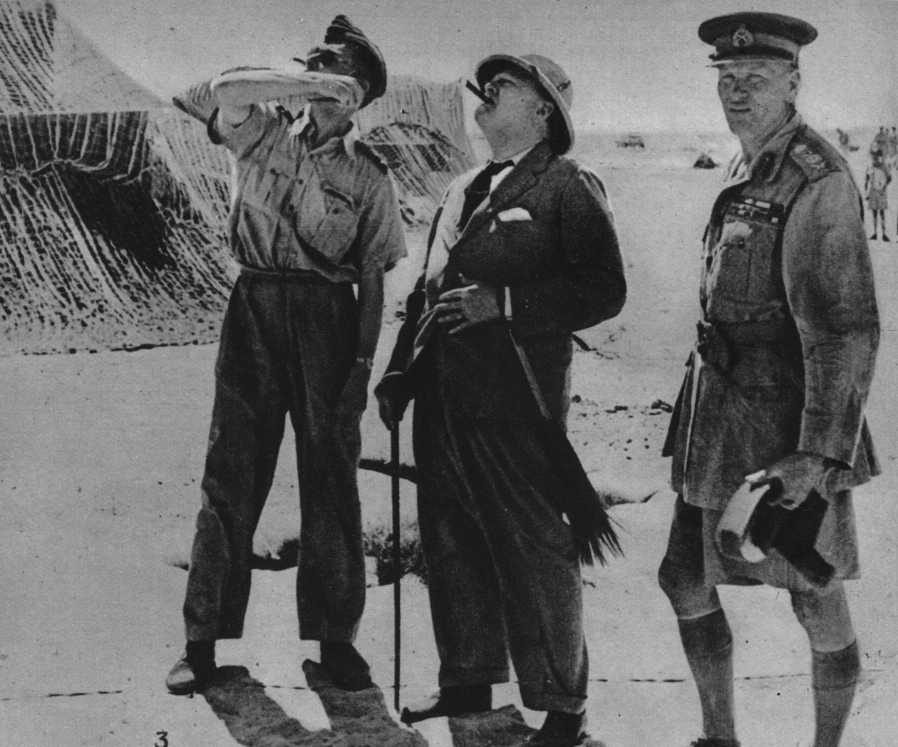 Mr. Churchill with Sir A. Tedder and Gen. Auchinleck, 1942 by Unbekannt