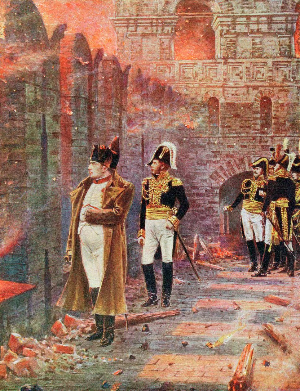Napoleon and his staff watching the burning of Moscow by Unbekannt