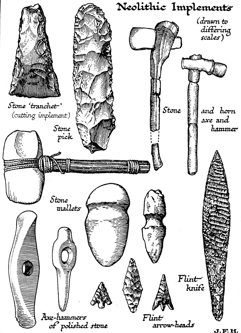 Neolithic implements of stone, flint and horn, c1890 by Unbekannt