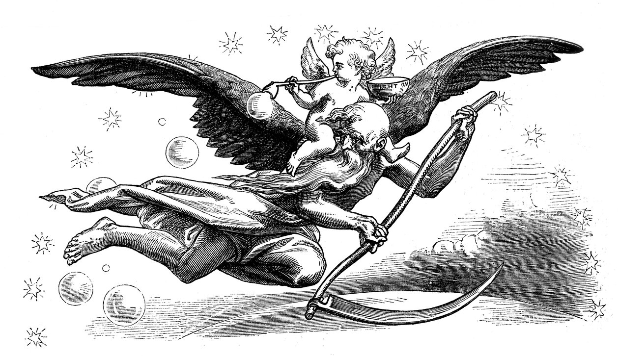 Old Father Time with his scythe, carrying in the New Year by Unbekannt