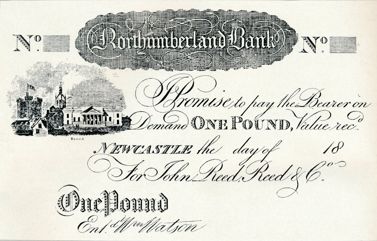 One Pound Note Executed for the Northumberland Bank by Unbekannt