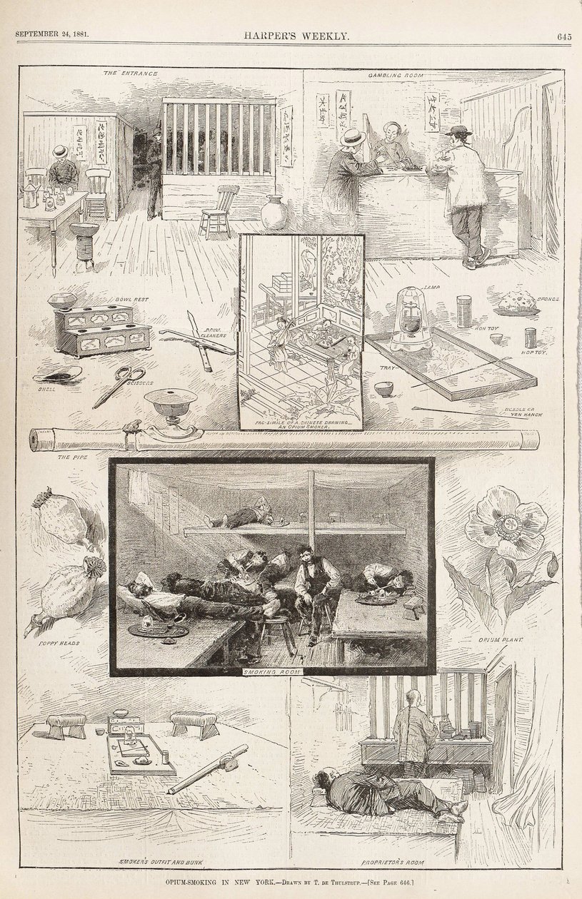 Opium-Smoking in New York, From Harpers Weekly, September 24, 1881 by Unbekannt