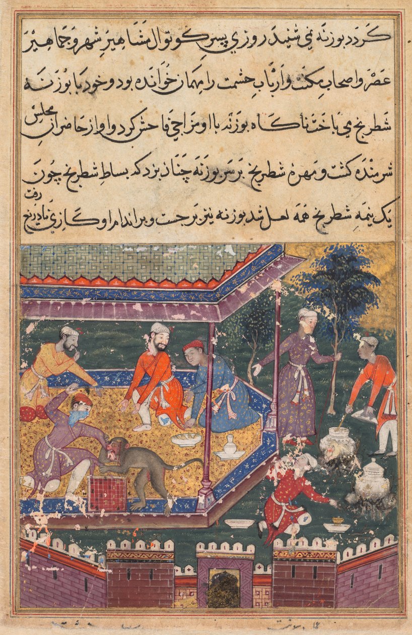 Page from Tales of a Parrot Tuti-nama: Fifth Night: The Wounded Monkey Bites the Hand, c1560 by Unbekannt