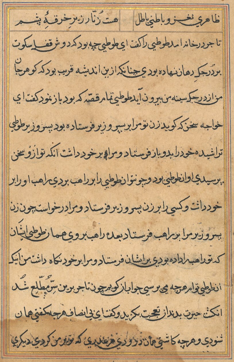 Page from Tales of a Parrot Tuti-nama: text page, c. 1560 by Unbekannt