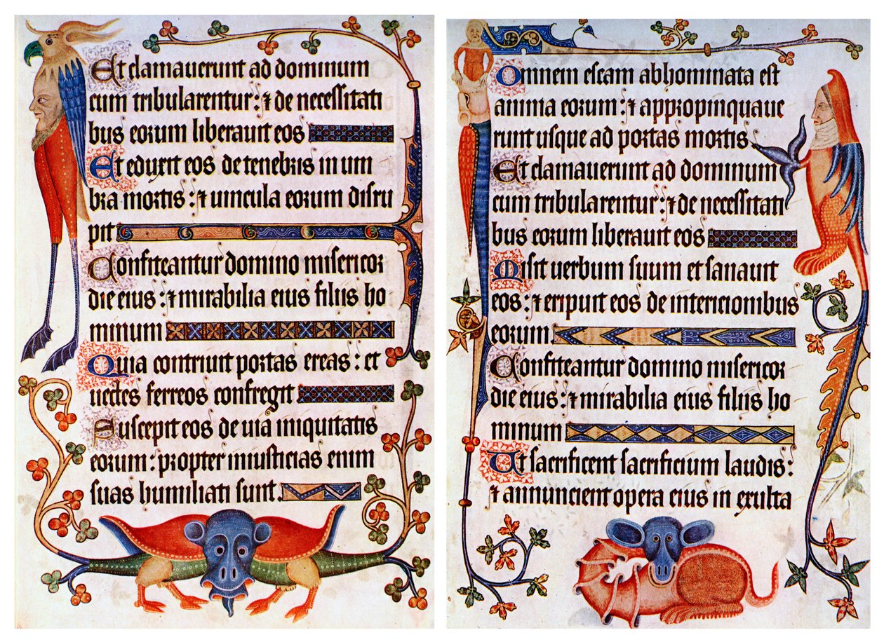 Page of Illustrated Text from the Luttrell Psalter by Unbekannt
