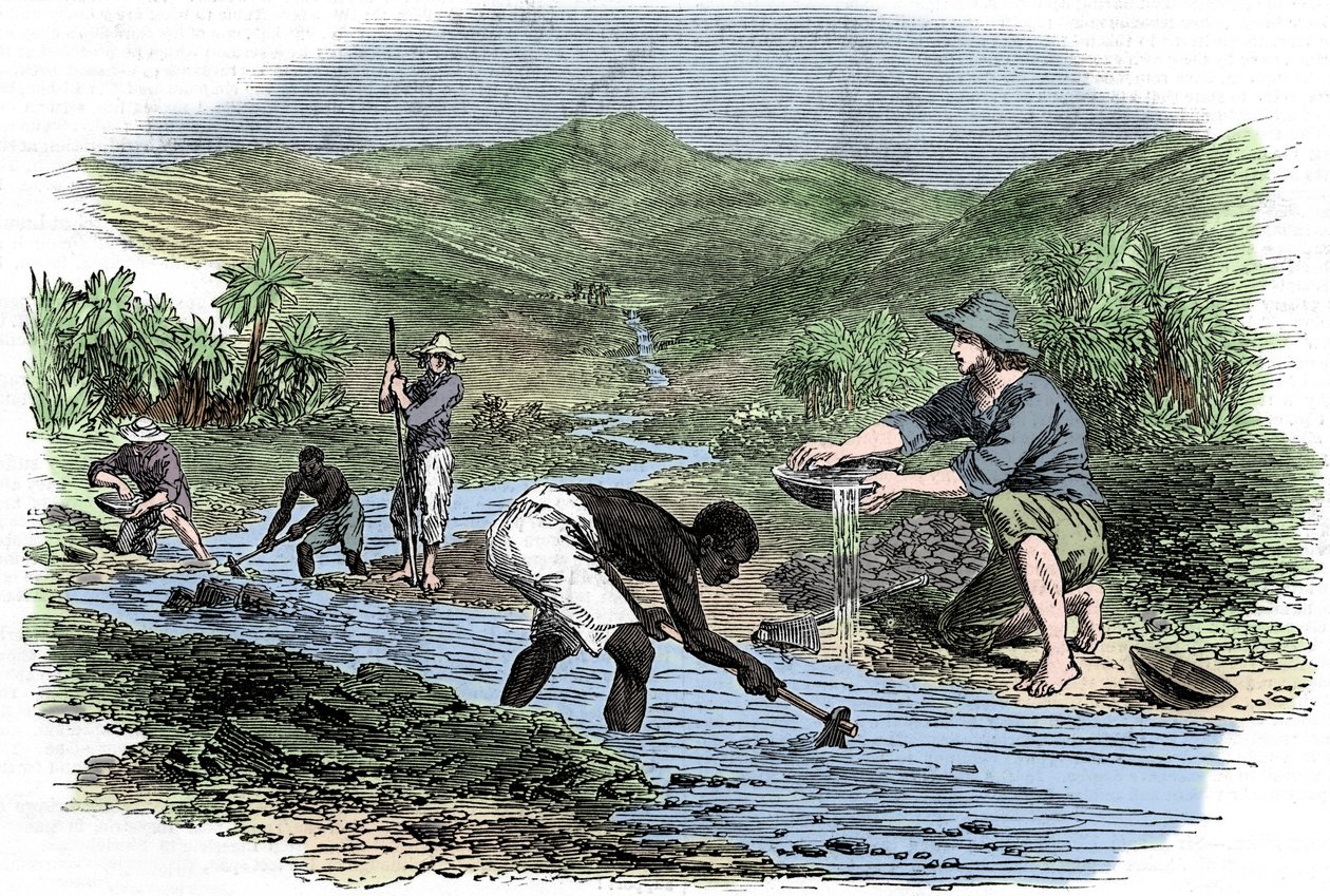Panning for gold during the Californian Gold Rush of 1849 by Unbekannt