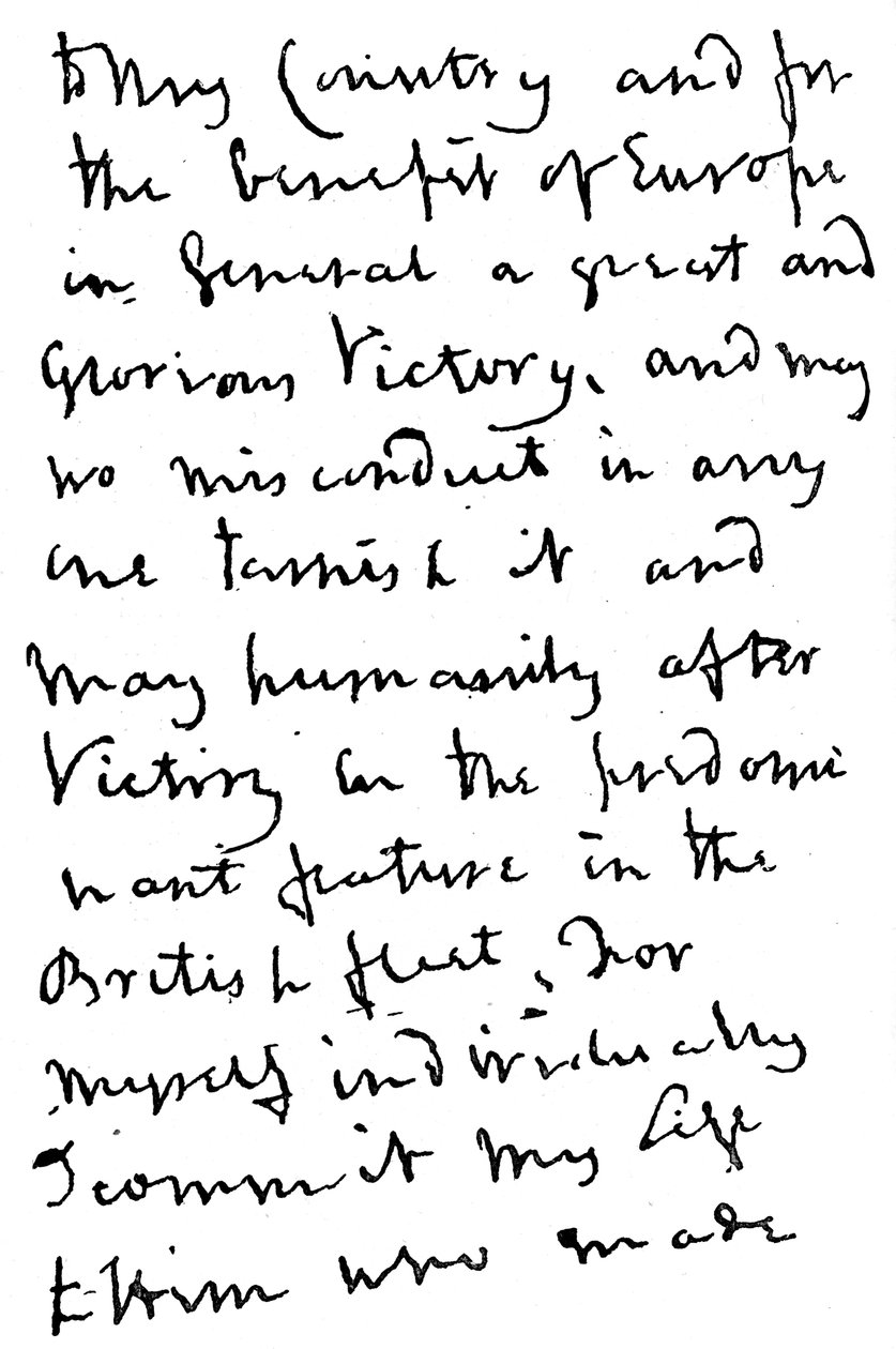 Part of a letter written by Nelson just before the Battle of Trafalgar by Unbekannt