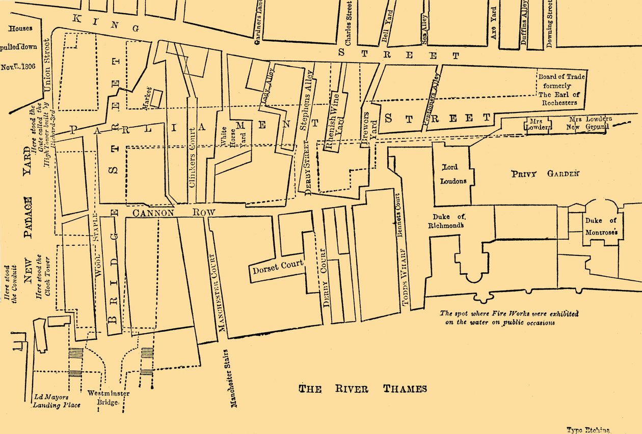 Plan of a Portion of Westminster Between 1734 and 1748 - Before the Erection of Parliament Street by Unbekannt