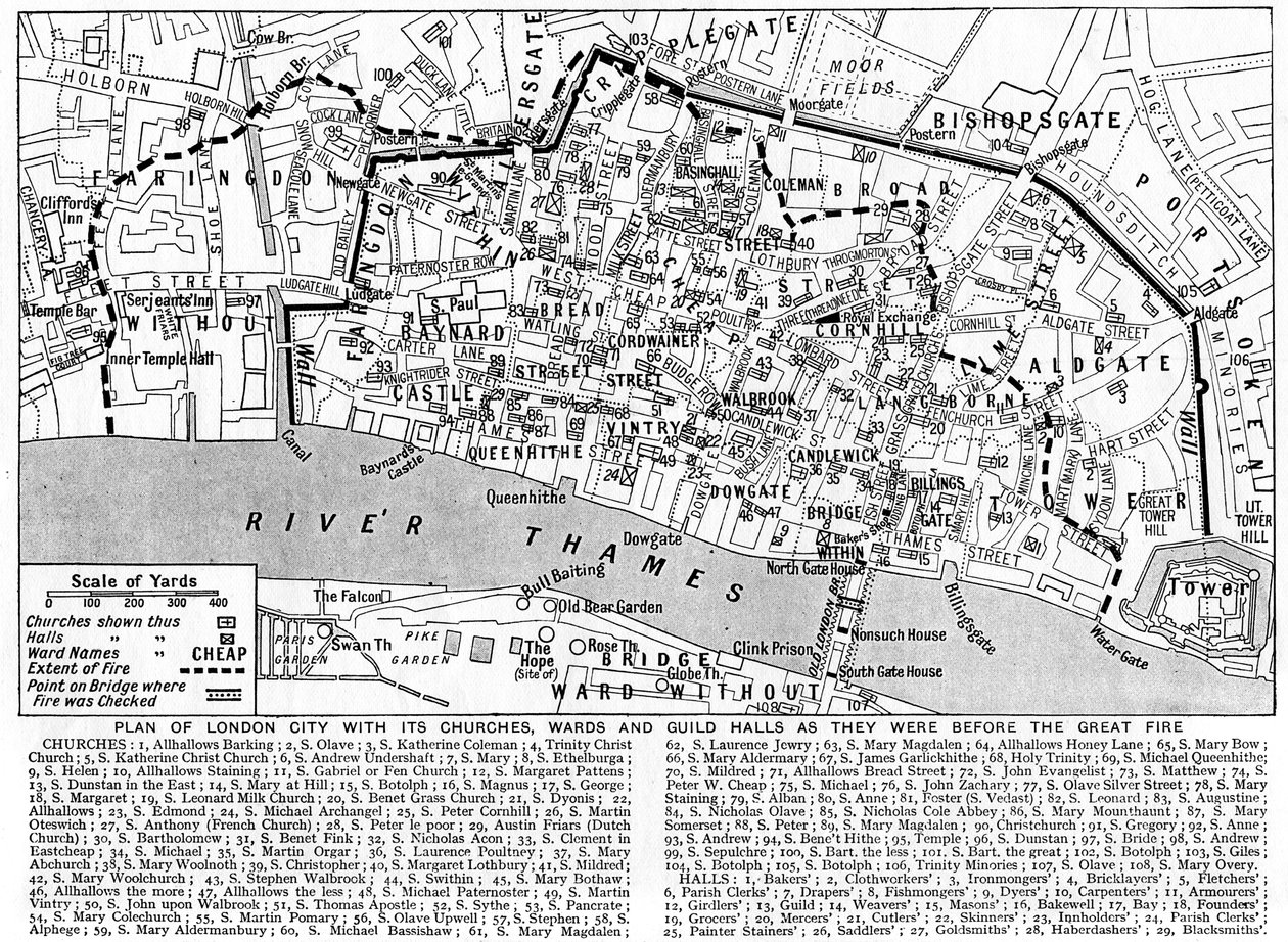Plan of the City of London Showing Churches, Wards and Guild Halls by Unbekannt