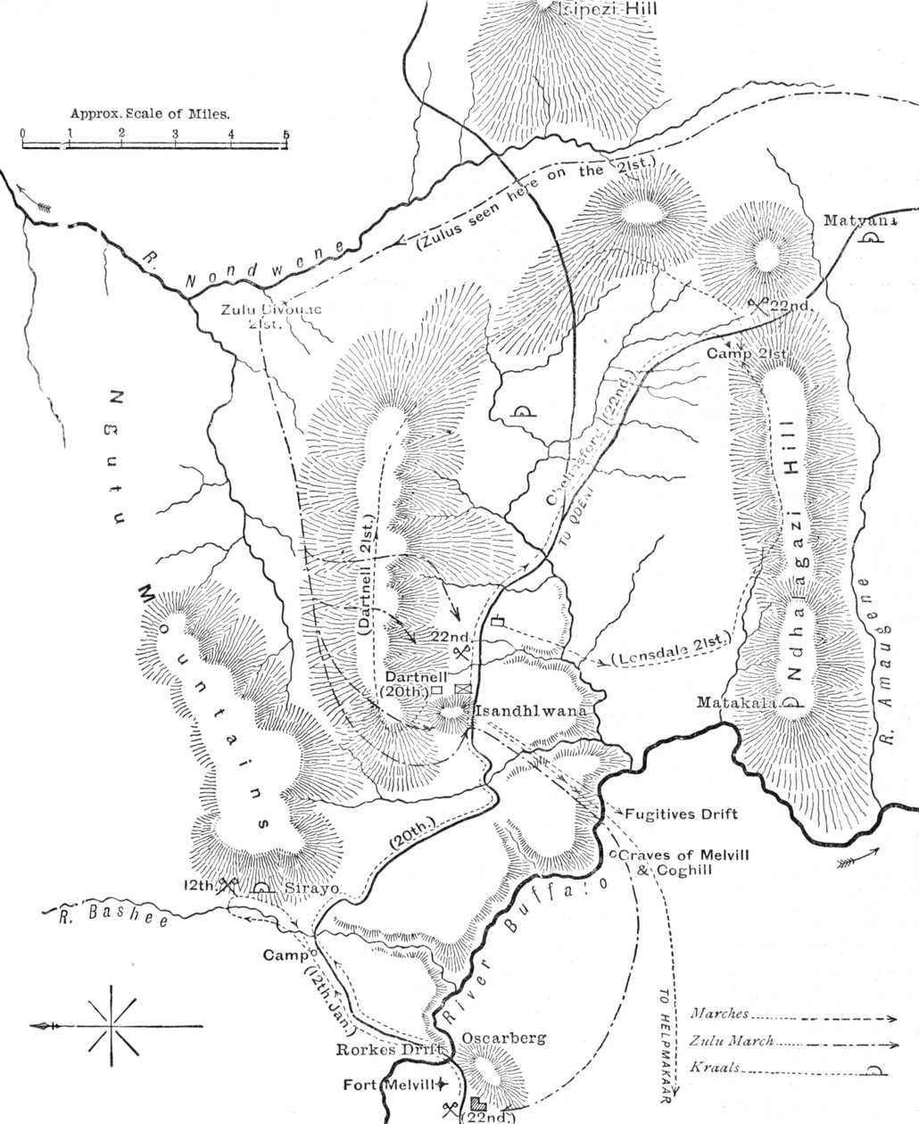 Plan of the Marches near Isandhlwana between Jan. 12th and 22nd, 1879, c1880 by Unbekannt