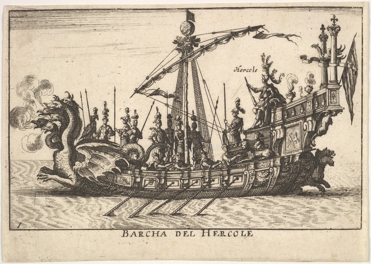 Plate 1: Ship of Hercules with Dragon-Headed Prow and Hercules on Pl..., 1664 by Unbekannt
