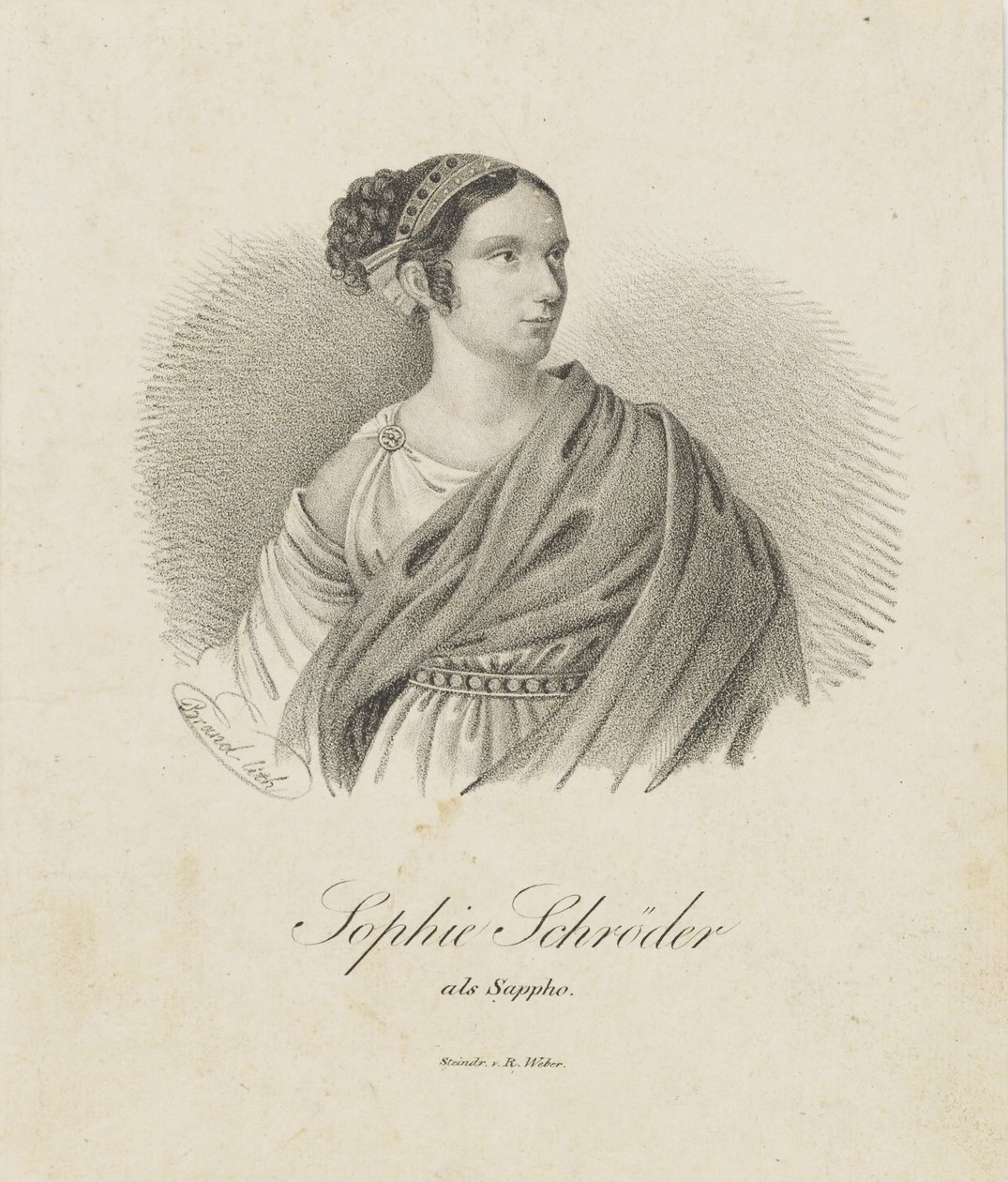 Portrait of the Singer and Actress Sophie Schröder as Sappho by Unbekannt