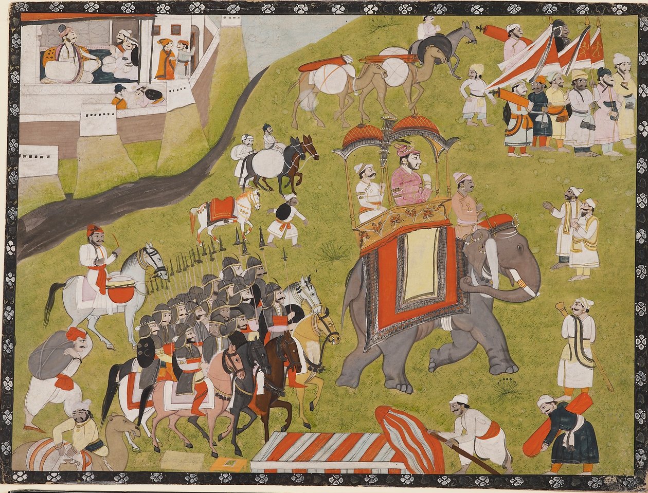 Procession of a Raja on elephant with armed escort and retainers, late 19th century by Unbekannt