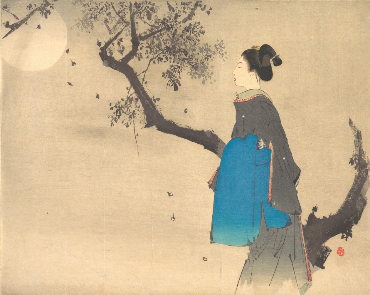 Profile View of a Woman Strolling in the Moonlight by Unbekannt