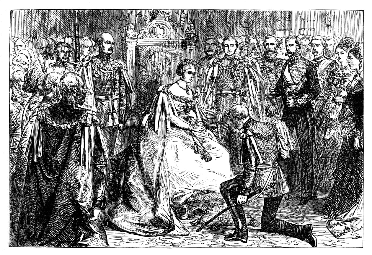 Queen Victoria holding the first investiture of the order of the Star of India, c1861 by Unbekannt