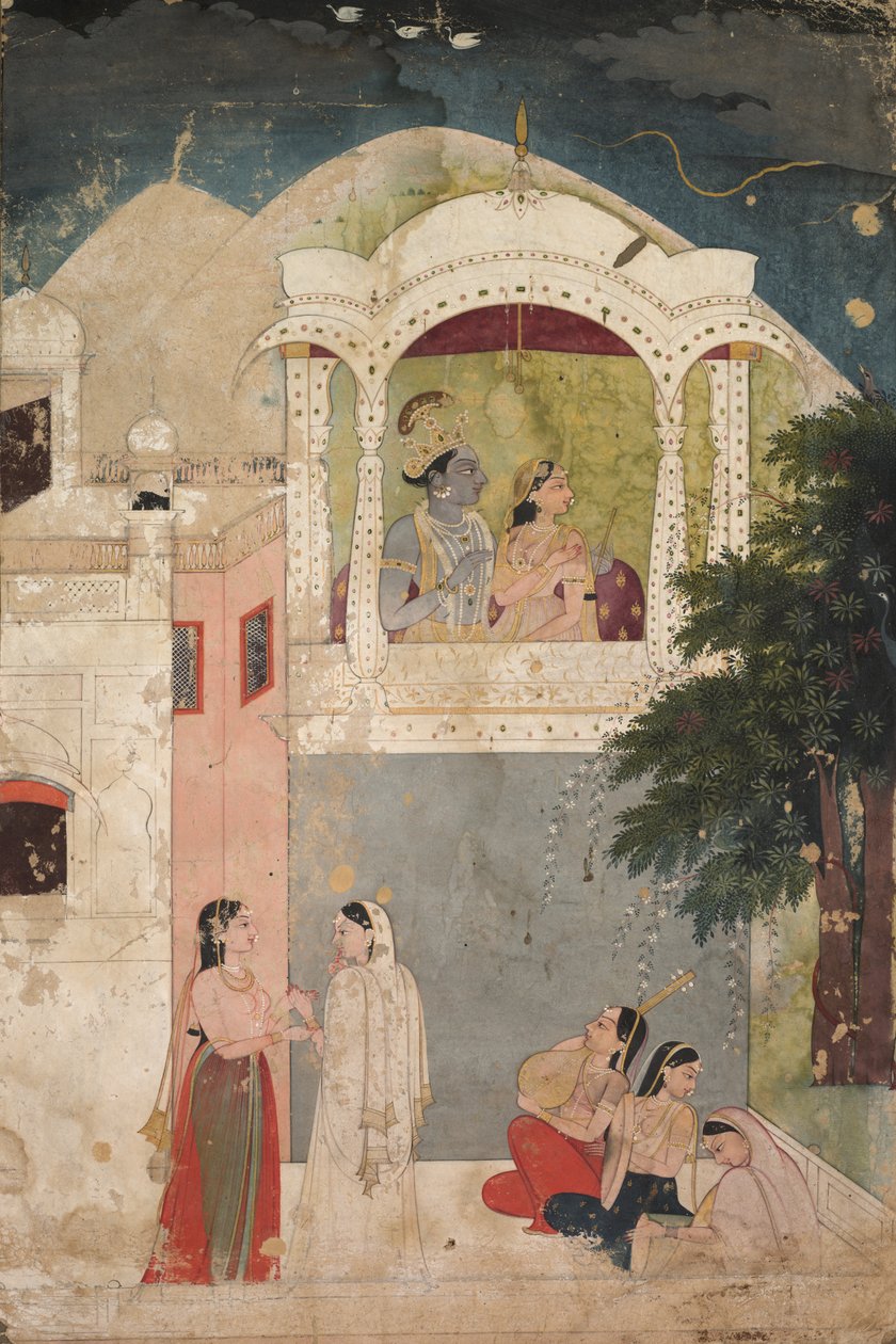 Radha and Krishna Seated on a Balcony by Unbekannt