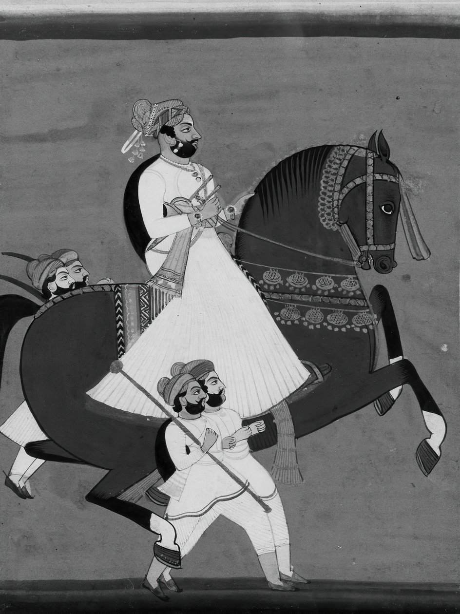 Raja on Horseback Accompanied by His Favorite Attendants, late 19th-early 20th century by Unbekannt