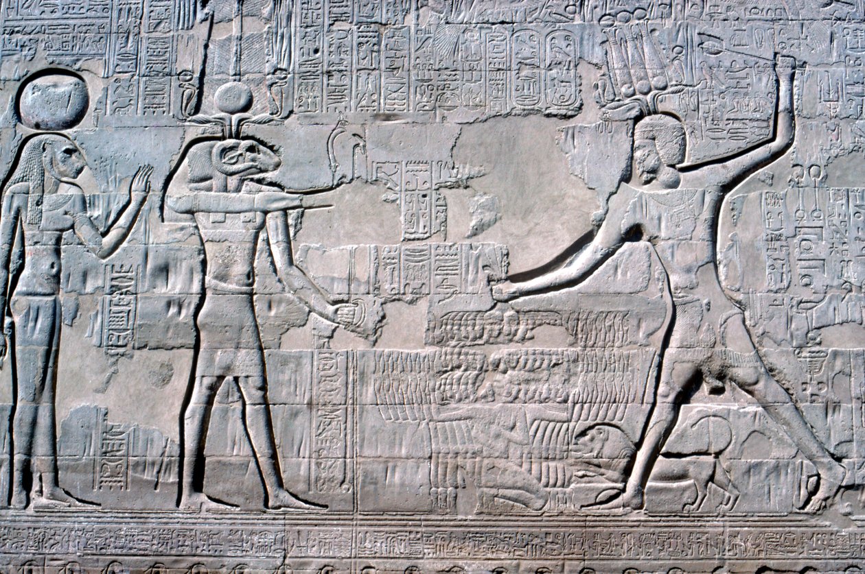 Relief of Pharaoh before Knum & Sekhmet, Temple of Khnum, Ptolemaic & Roman Periods by Unbekannt
