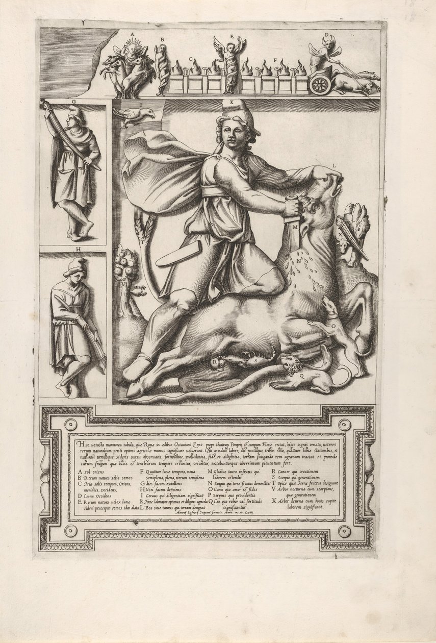 Relief with Mithras kneeling upon a bull and driving a sword into its shoulder, 1564 by Unbekannt