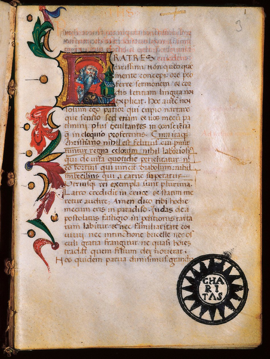 Representation of Saint Jerome, illuminated page taken from 