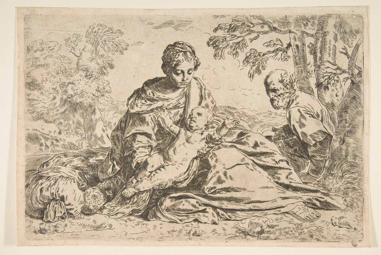 Rest on the Flight into Egypt, Mary Holding the Infant Christ with St. Joseph by Unbekannt