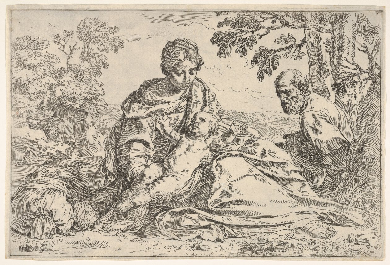 Rest on the flight into Egypt, Mary holding the infant Christ with St. Joseph, ca. 1640 or after by Unbekannt