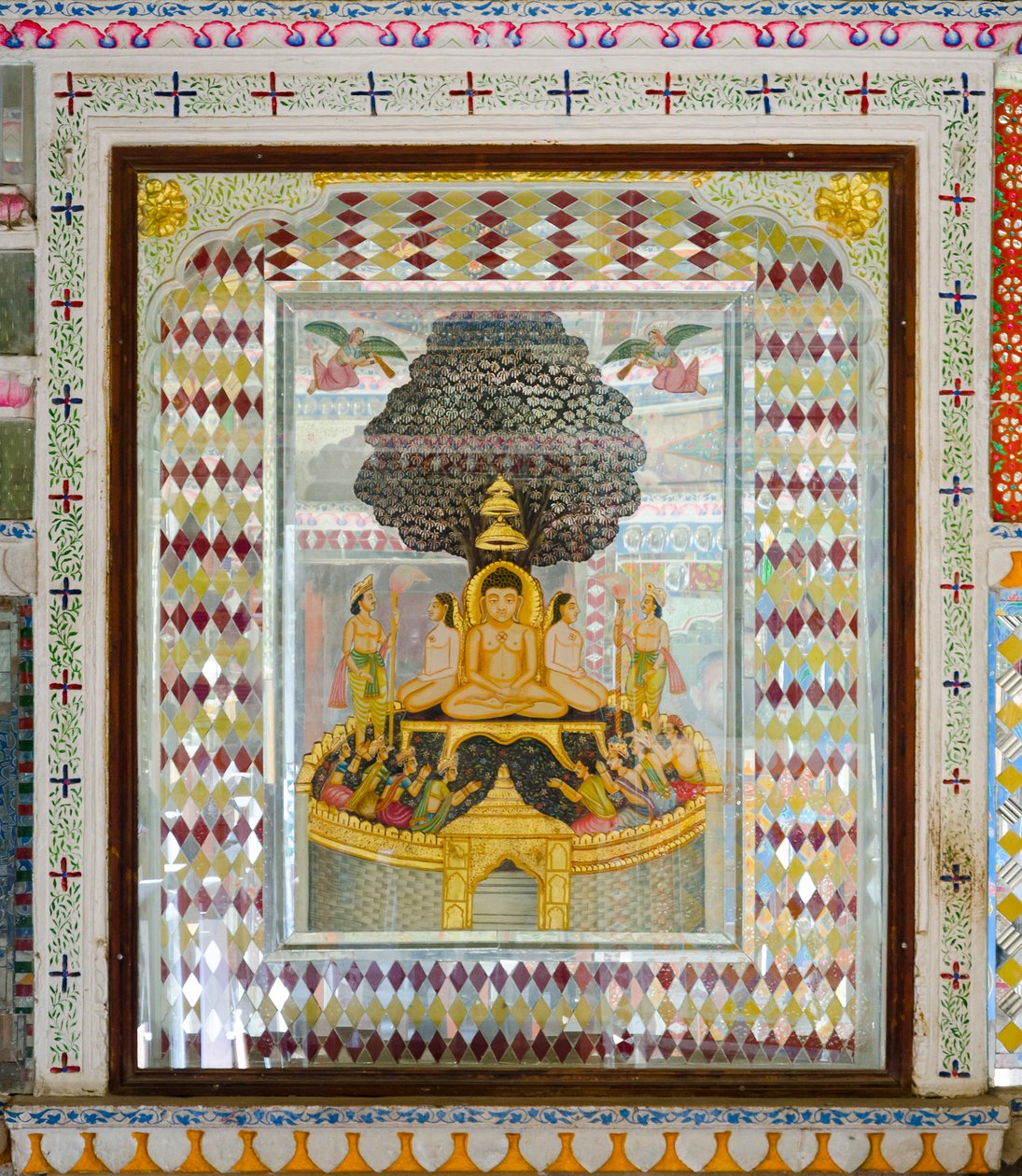 Richly Decorated Religious Artwork in a Room in 19th Century Patwon ki Haveli Mansion, Jaisalmer, Rajasthan, India (photo) by Unbekannt