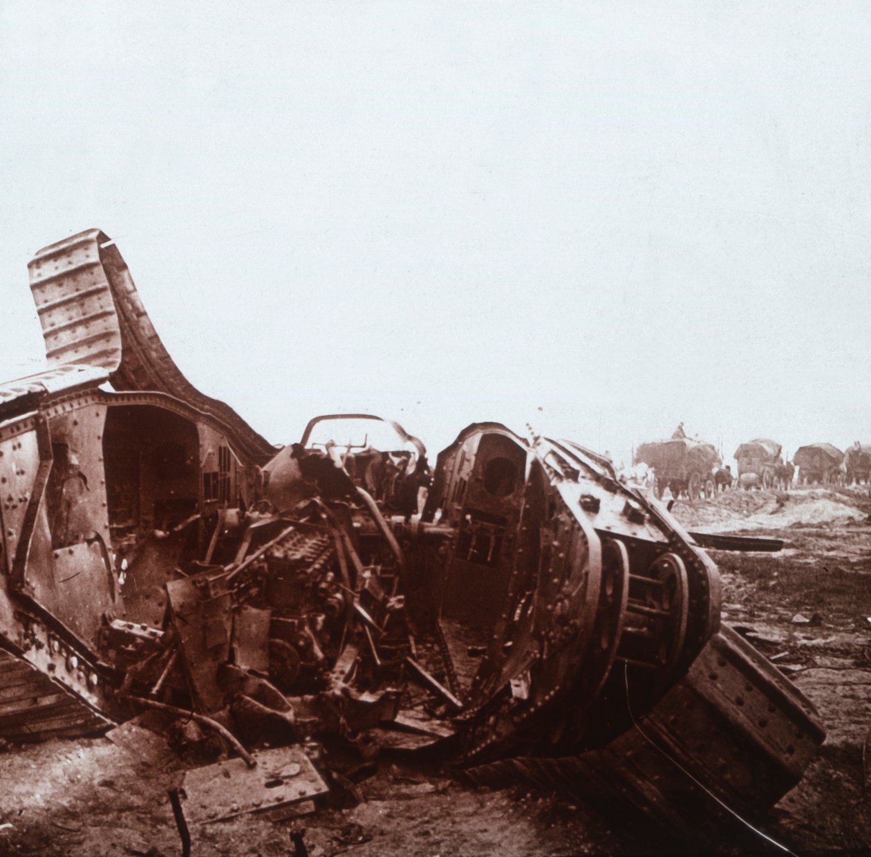 Ripped open tank, Champagne, northern France, c1914-c1918 by Unbekannt