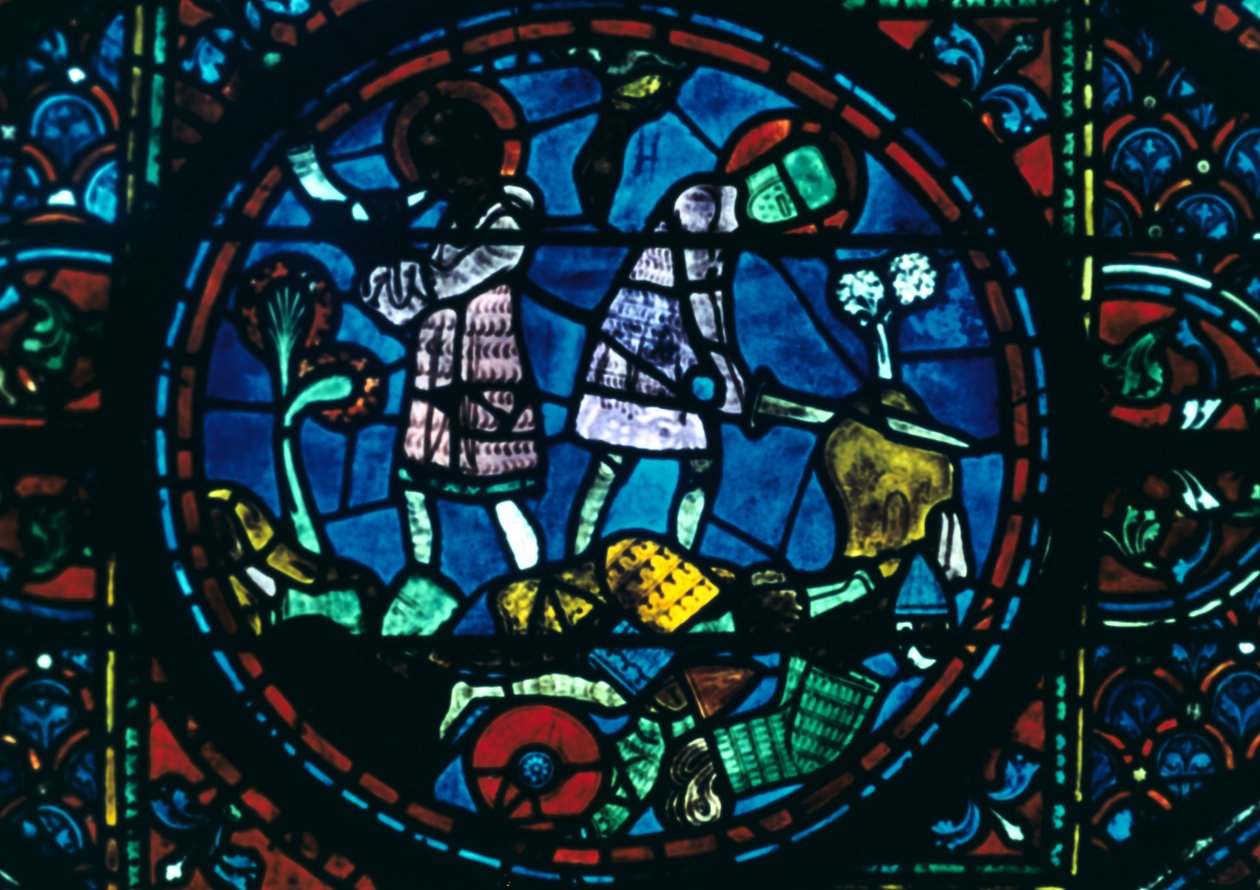 Roland Breaks His Sword and Sounds His Horn, Stained Glass, Chartres Cathedral, France, 1194-1260 by Unbekannt