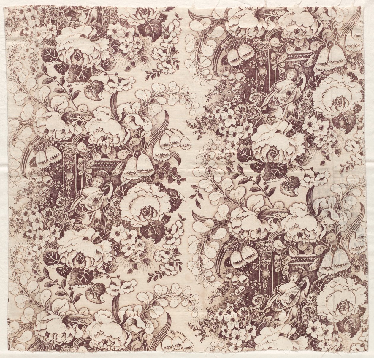 Roller-Printed Cotton with Design of Woman Playing a Lute, early 1800s by Unbekannt